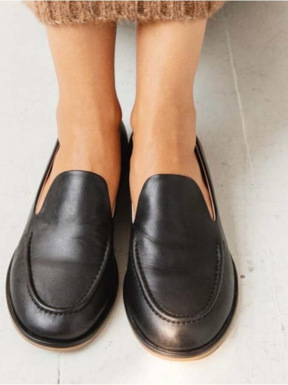 Women's Black Leather Slip-On Loafers - Elegant Everyday Flats Size 7 - Picture 6 of 16